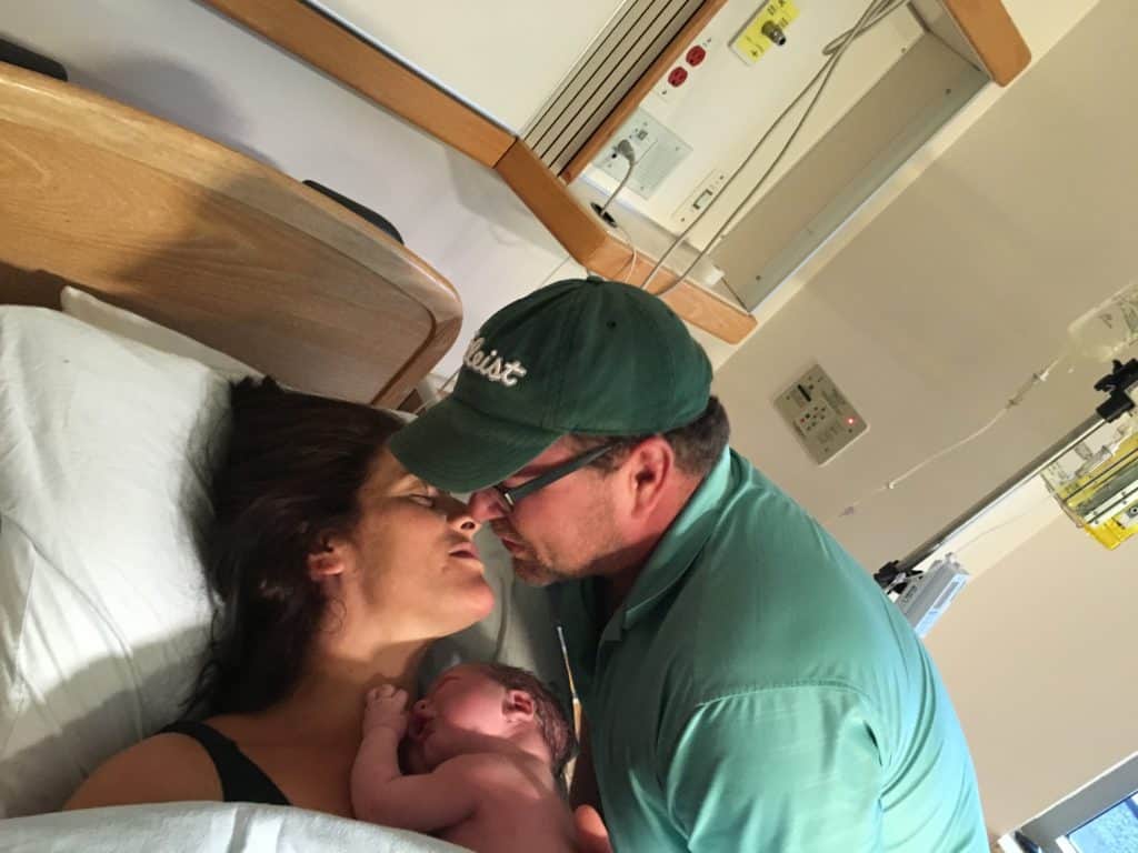 newborn baby with mommy and daddy, natural birth story