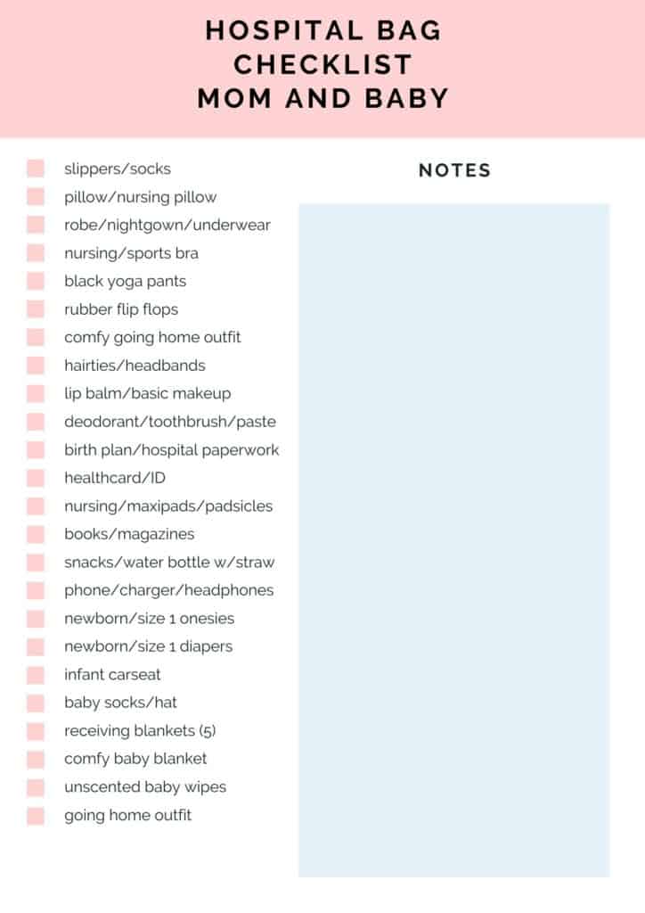 Hospital Bag Checklist Printable PDF – Mom Money Map