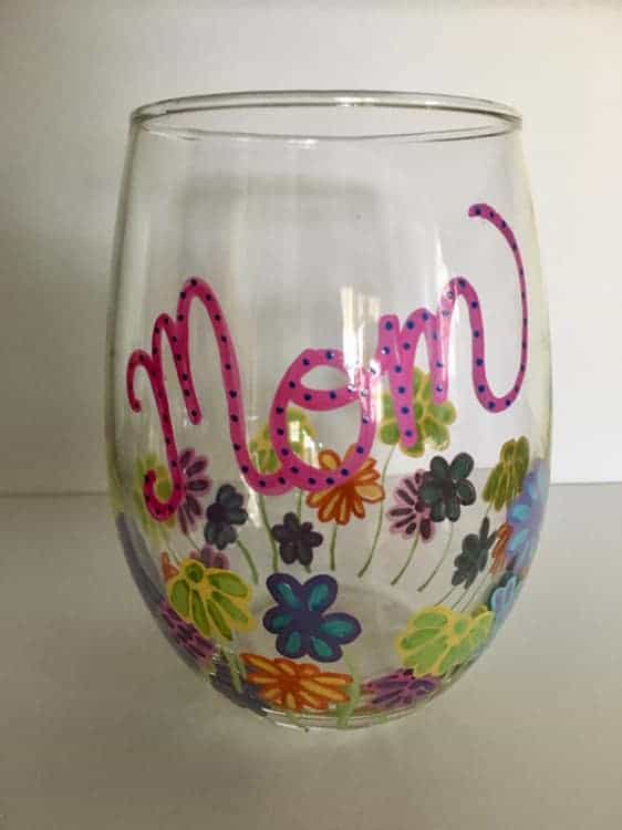 hand painted mom wine glass